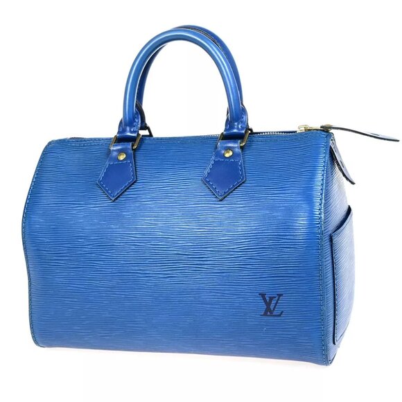 LOUIS VUITTON LV Logo Speedy 25 Travel Hand Bag Epi Leather Blue - Picture 4 of 7